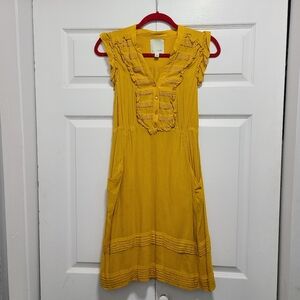 Anthropologie Odille Women's‎ Smock Dress Sleeveless Ruffle Yellow Amber Size 4